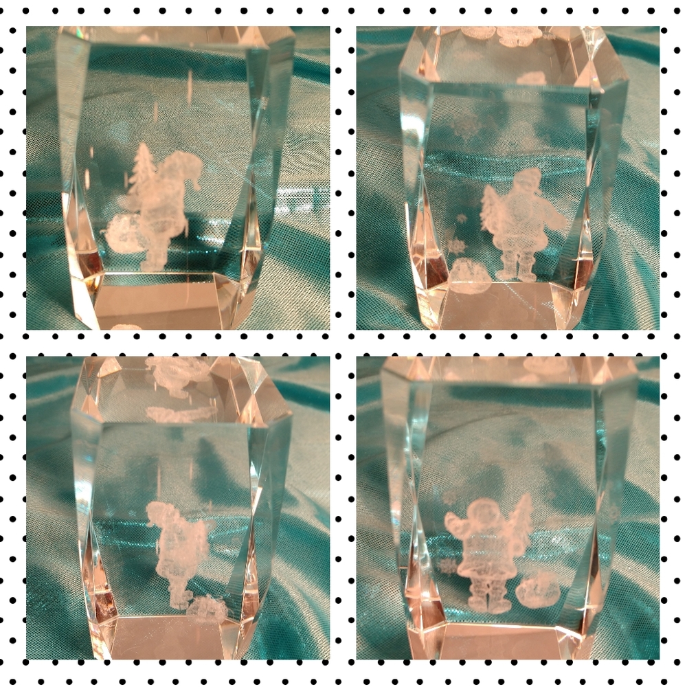 Crystal cube 3D Santa laser etched box gift